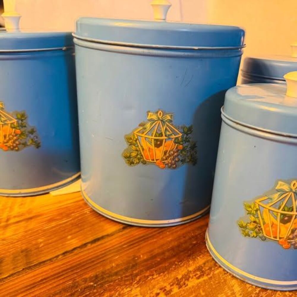 Vintage robin egg blue kitchen canisters set of 4